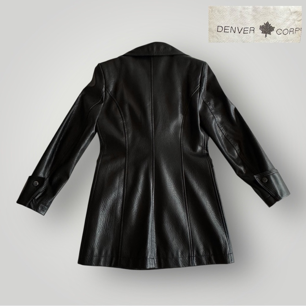 DENVER Corp. Vintage Faux Leather Double-breasted Trench Coat - Picture 3 of 10